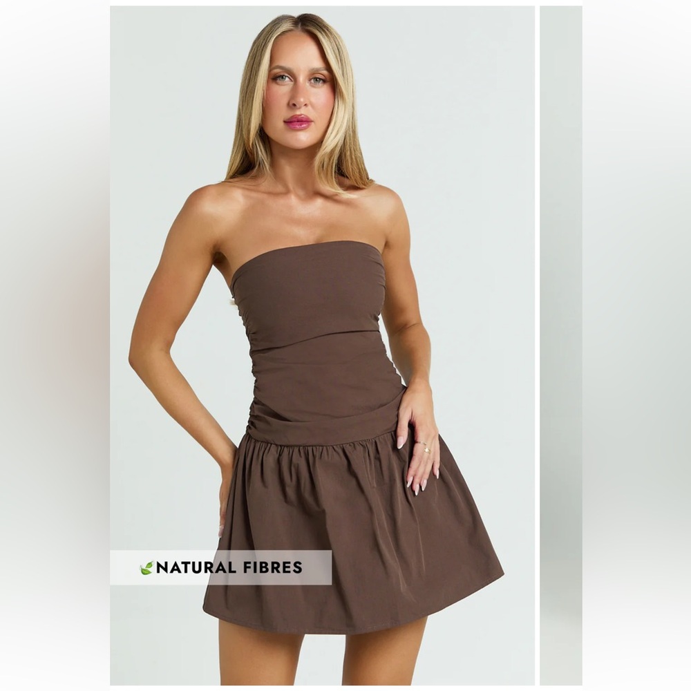 Natural Fibres Brown Strapless Midi Dress